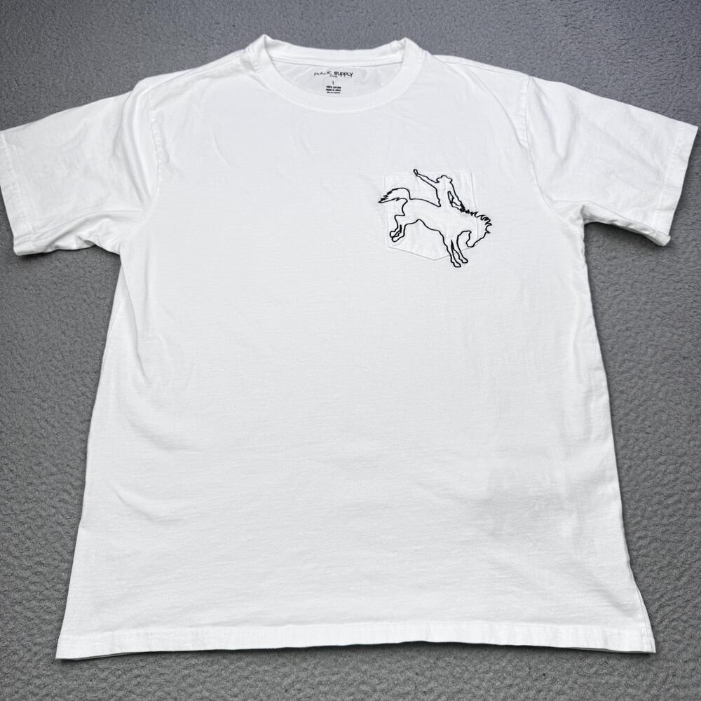 Public Supply Shirt Mens Large White Embroidered Horse Rider Pocket Motivational